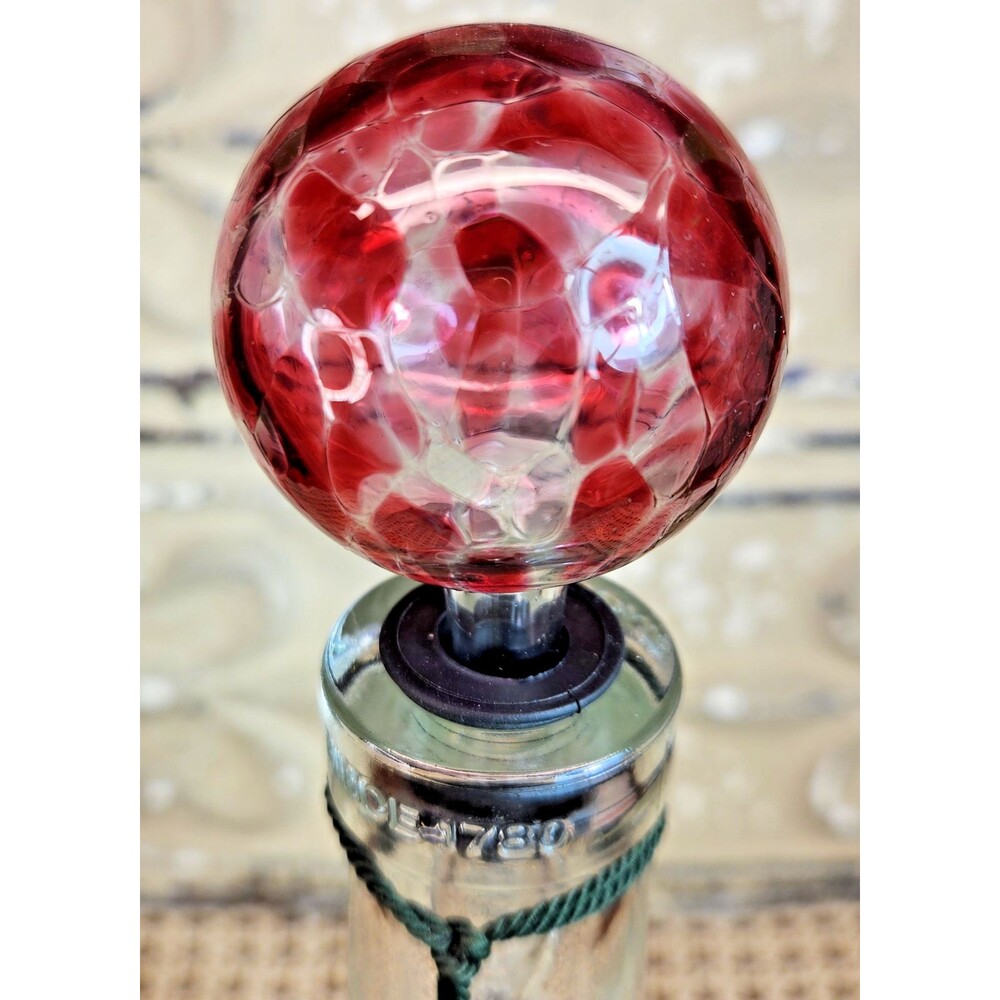 Beautiful Hand Blown Glass Bottle Stopper Red & Pink 3.75"